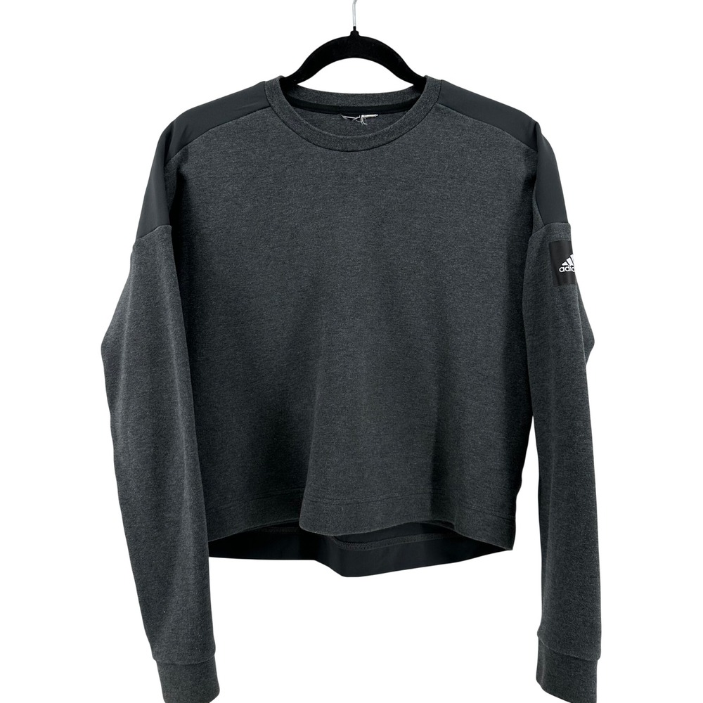 Adidas Womens Gray Crop Sweatshirt Long Sleeve Nylon Contrast Back Logo M